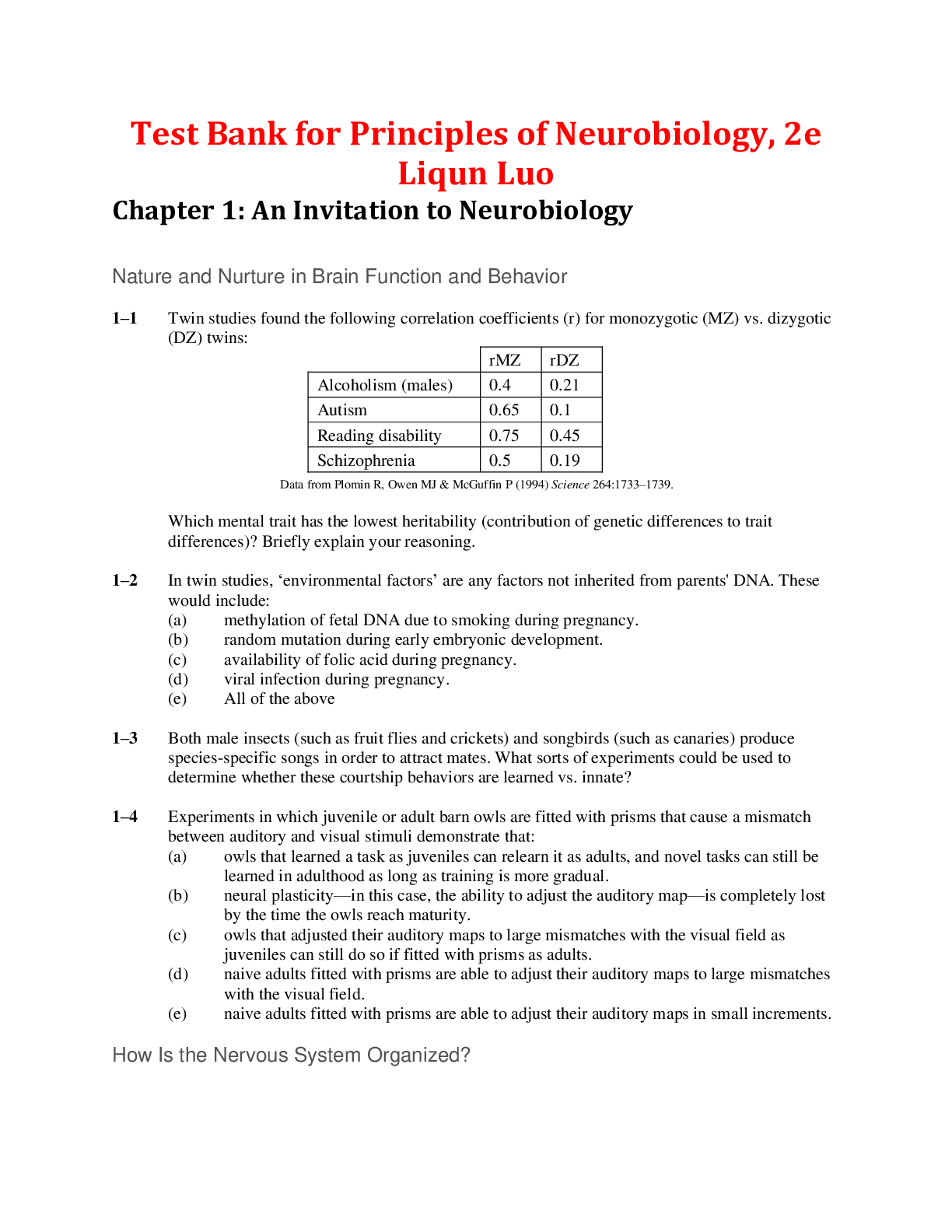 Preview of Principles of Neurobiology, 2e Liqun Luo (Test Bank)